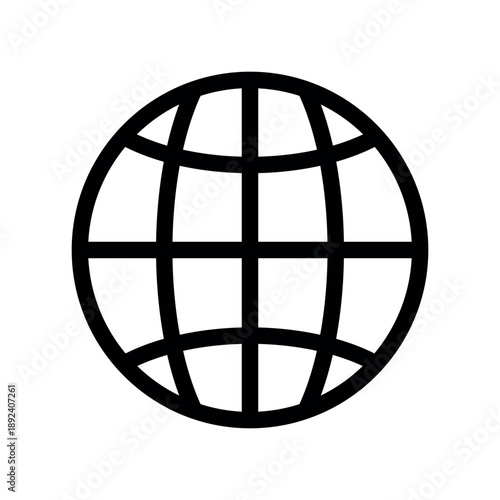 Linear Globe Icon Representing World Wide Web and Planet Earth