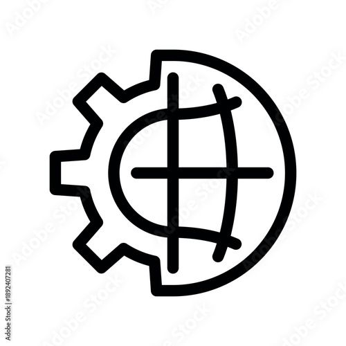 Global Management Icon Combining Earth Sphere and Cogwheel