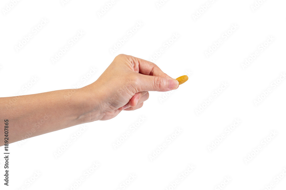 Fototapeta premium Medicine or vitamins in hand on transparent background
