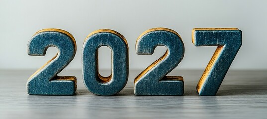 Rustic Wooden Year 2027 Design, Charming Aged Wood Characters for New Year Celebrations and Decor