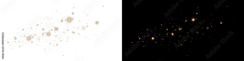 Fototapeta premium Gold dust on transparent background, scattered gold dust, glitter light effect,sparkling overlay