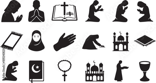 religious prayer and worship icon set