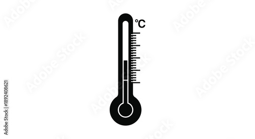 A simple black graphic depicts a vertical thermometer with degree celsius markings presenting a stark silhouette high quality professional detailed