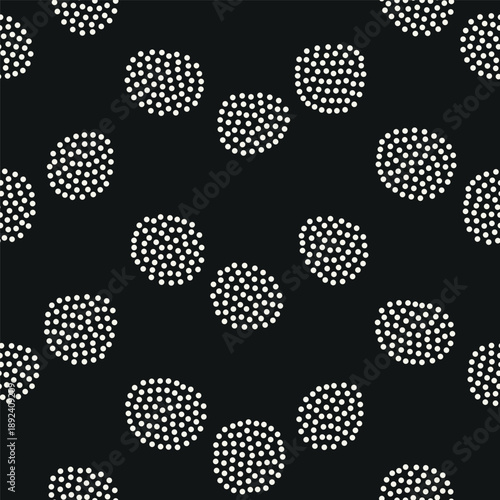 Vector seamless pattern. Free form organic shapes. Stylish smooth elements. Natural dotted rings. Hand made abstract background. Can be used as swatch. Monochrome smooth spotty print.