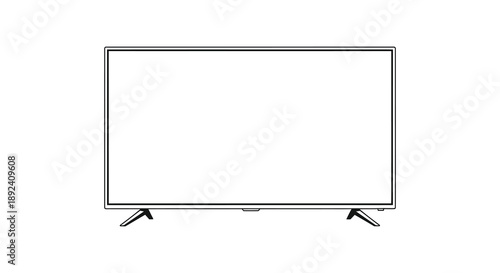 A simple linear drawing of a flat screen television with minimalist legs presented on a white background silhouette high quality professional