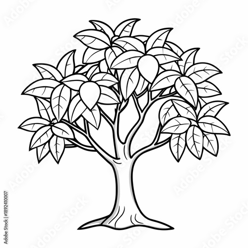 A simple black line art illustration of a mango tree isolated on white background