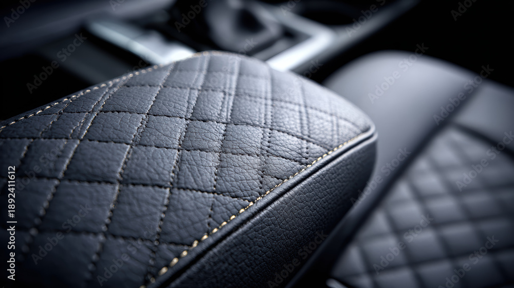 Fototapeta premium Luxurious dark leather texture with fine stitching detail showcases elegance of automotive interiors, enhancing overall aesthetic appeal and comfort