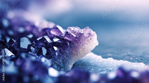 Deep purple amethyst crystal geode texture showcases intricate formations and sparkling facets, evoking sense of natural beauty and wonder. macro view reveals chaos and harmony in nature design