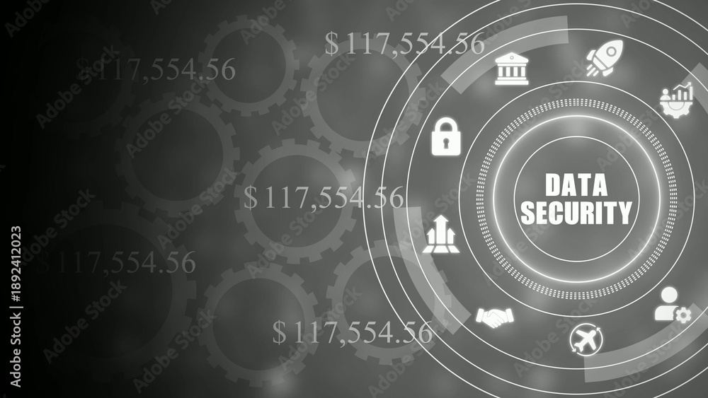Fototapeta premium Data security concept with gears and on gray background finance