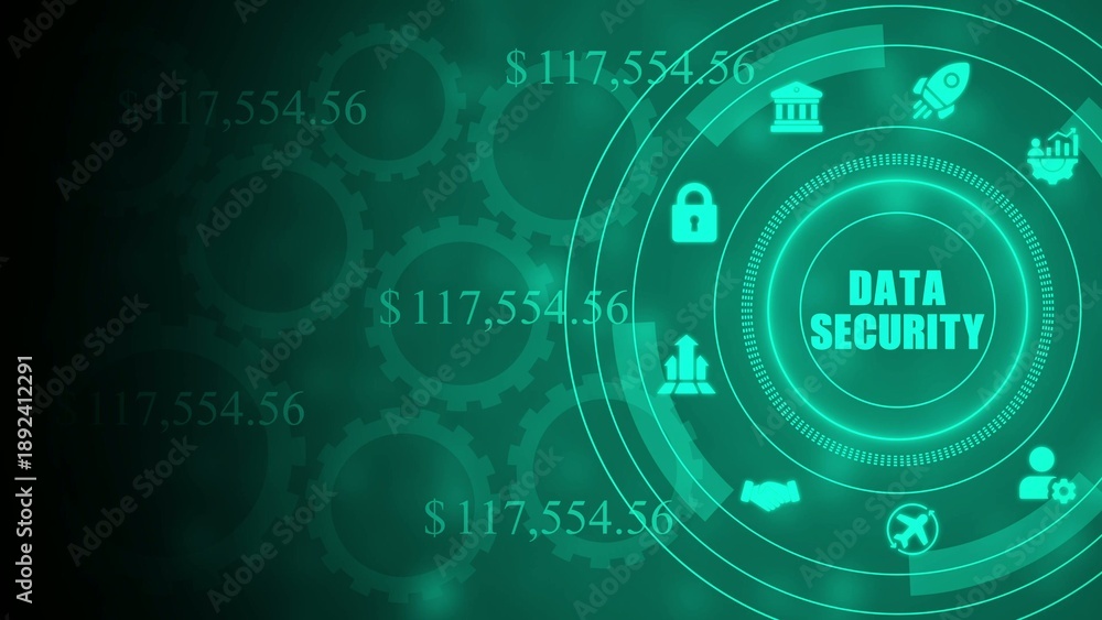 Fototapeta premium Green data security concept with gears and lock money