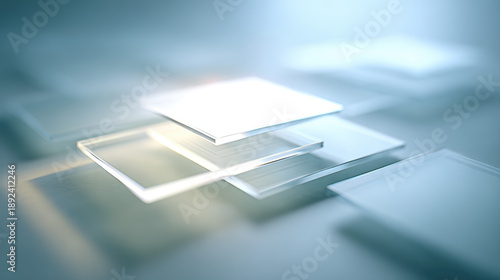 Translucent glass panels layered in soft arrangement create serene and modern aesthetic. gentle light enhances delicate features, evoking sense of tranquility and elegance