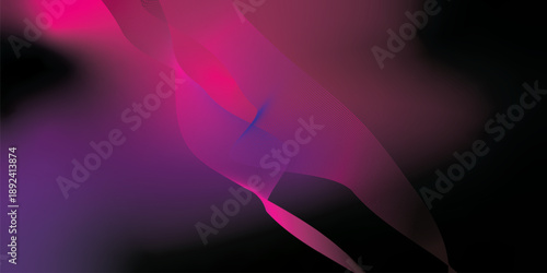 Abstract dark background with smooth flowing magenta and purple wave shapes, soft blurred gradients, and translucent curved layers creating a mysterious modern motion effect, elegant futuristic abstra