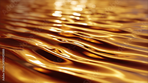 Liquid copper ripples create warm metallic glow, evoking sense of industrial luxury and elegance. shimmering surface reflects light beautifully, enhancing its captivating allure