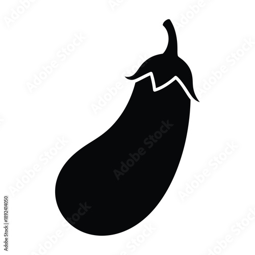Black Silhouette of an Eggplant aubergine vegetable isolated on  white Background