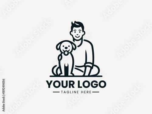 Owner and dog standing together representing trust companionship and strong emotional bond in black vector logo illustration