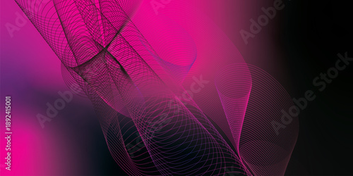 Abstract dark background with smooth flowing magenta and purple wave shapes, soft blurred gradients, and translucent curved layers creating a mysterious modern motion effect, elegant futuristic abstra