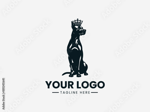 Royal dog wearing a crown representing loyalty prestige and noble leadership in black vector logo illustration