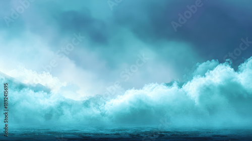 Swirling mist and fog create moody atmospheric background, evoking sense of mystery and tranquility. soft hues blend seamlessly, enhancing ethereal quality of scene