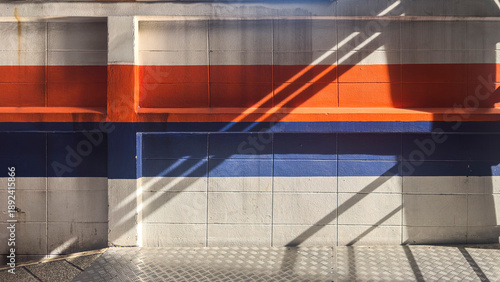Modern Architecture Detail: Color Block Wall with Dramatic Diagonal Shadows