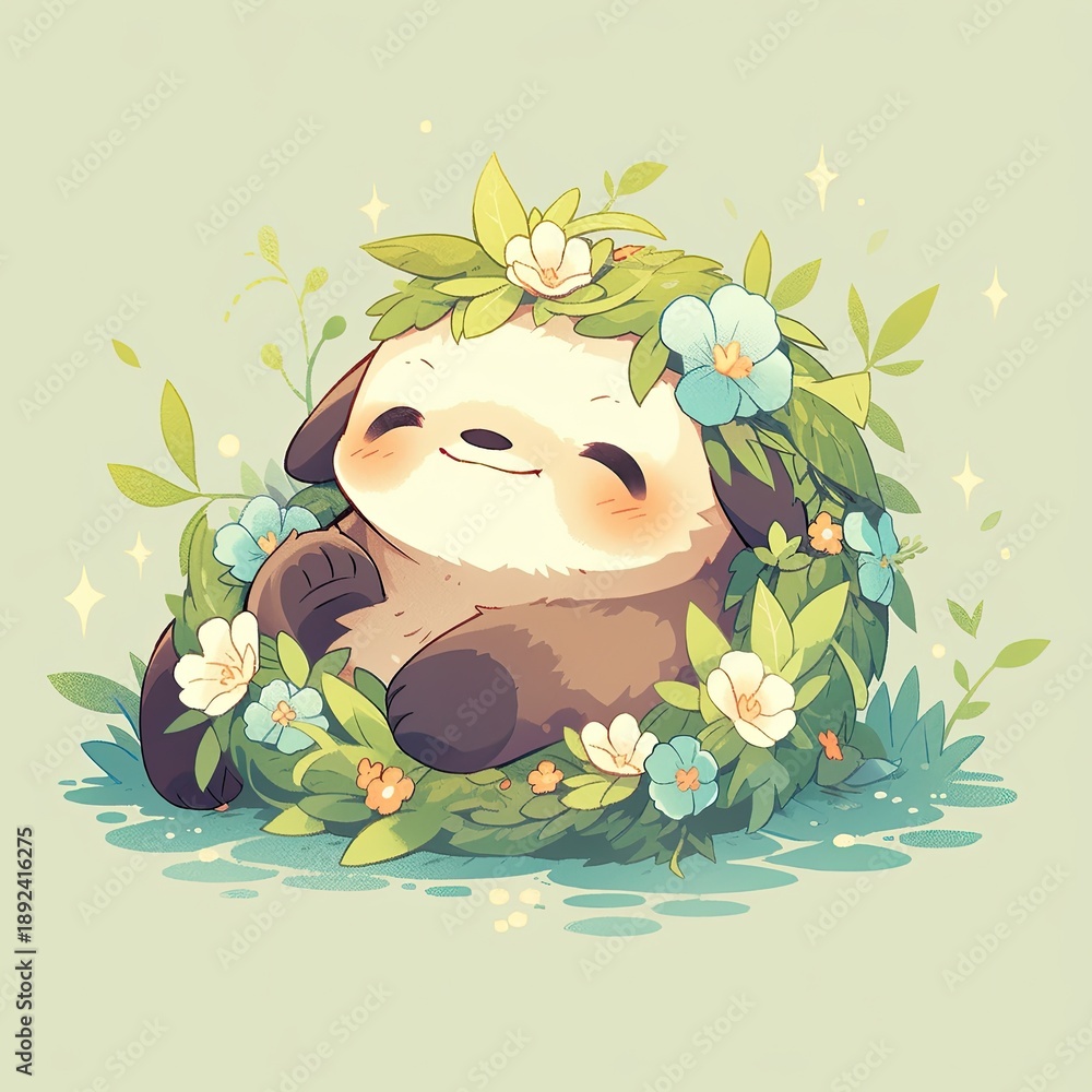 Fototapeta premium A cute cartoon sloth print. Funny sloth art illustration, print design for clothing, t-shirts, and stationery. Print template.