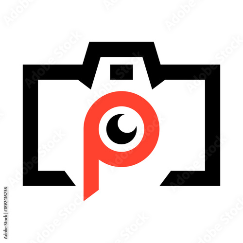 Minimal camera photography logo with letter P