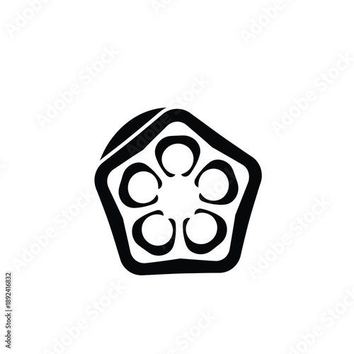 Black silhouette of sliced okra cross-section on white background