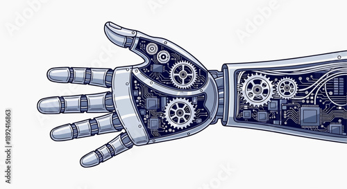Intricate Internal Mechanism of a Cybernetic Hand and Arm, Showcasing Advanced Robotics and Mechanical Engineering for Future Technology Concepts