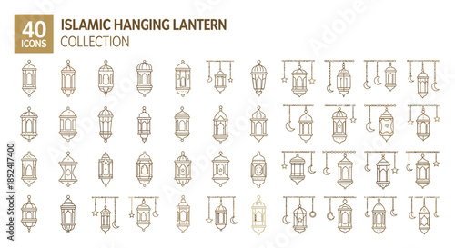 Luxury hanging arabic lantern icons set for ramadan
