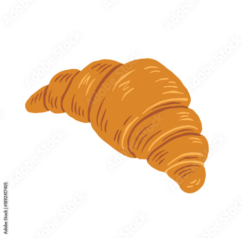 Hand drawn french croissant breakfast pastry isolated on white background for bakery menu and branding design. Vector illustration
