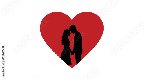 Romantic Couple Silhouette Inside a Big Red Heart