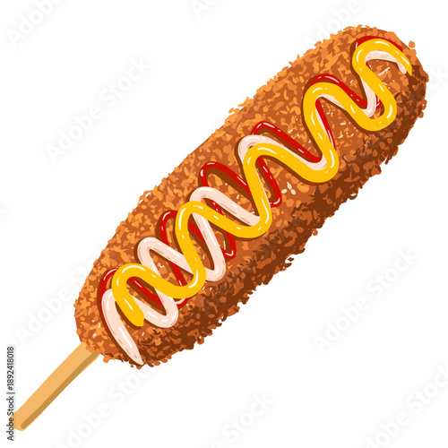 Corndog with Tomato Mayo and Mustard Sauce Illustration