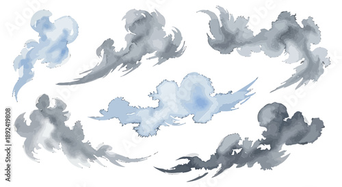 Pastel Watercolor Brush Strokes and Washes Vector Set Purple Pink Blue Abstract Background Elements