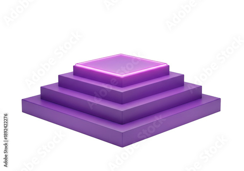 Purple 3d pyramid structure with glowing top isolated on transparent background