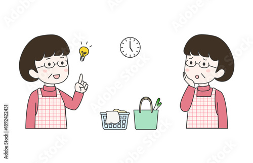 困り顔　ひらめき顔　お母さん