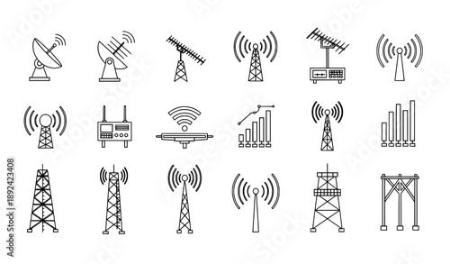 Radio Tower and Wireless Signal Vector Icon Collection