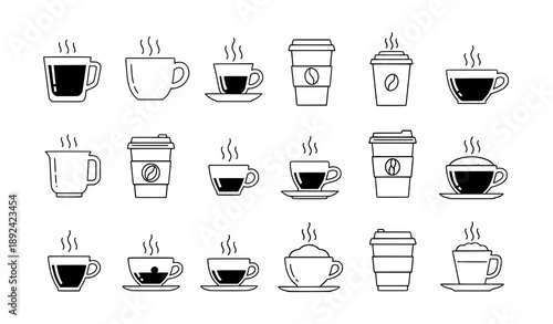 Coffee Cup Vector Icon Set Hot Drink EPS10