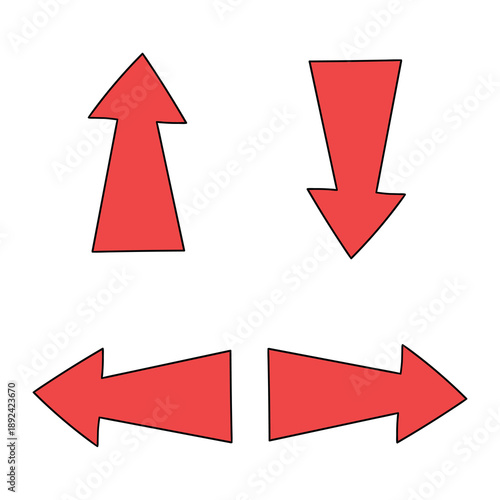 Hand-drawn cartoon set of red arrows on a white background.