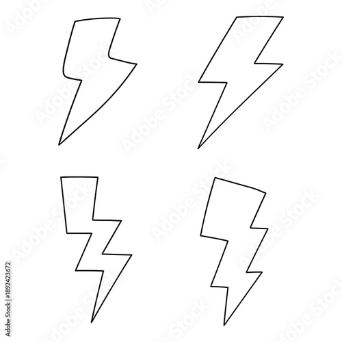 Hand-drawn doodle set of lightning bolts on a white background.
