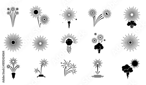 Fireworks and Pyrotechnic Silhouette Icon Set Vector
