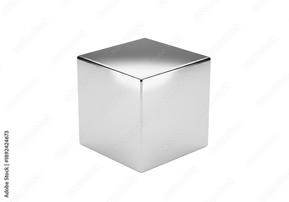 Fototapeta premium Shiny metallic cube object on white background isolated on transparent background