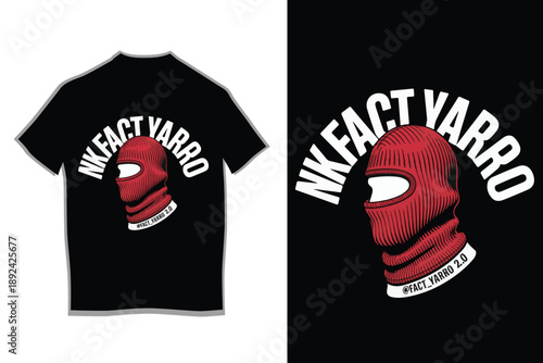 Urban Streetwear Graphic with Red Balaclava Ski Mask and Arched Typography