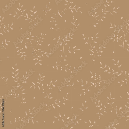 Abstract spikes of cereals seamless pattern on coffee color background. For fabric, wrapping, web. Vector illustration