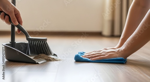 Close Up of Hands Cleaning Wooden Floor After Apartment Move