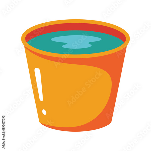 Holi color water bucket vector illustration for festival banner, neighborhood splash event signage, spring celebration party supplies branding design