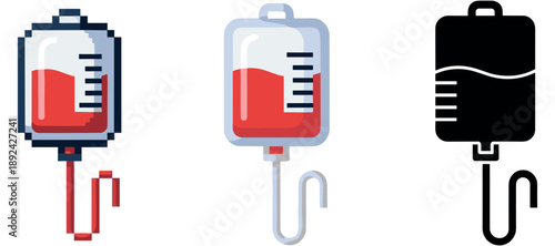 Pixel art and silhouette infusion bags - medical illustration