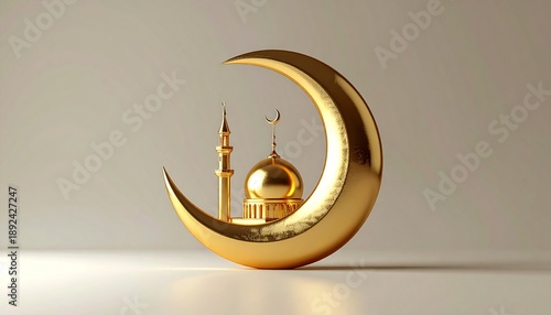 Golden Mosque and Crescent Moon Symbol.