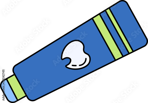 Vibrant blue toothpaste tube with green stripes and cap