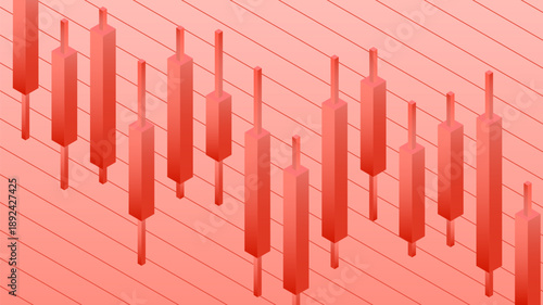 Candlestick chart pattern in red tones, illustrating financial data analysis and market trends