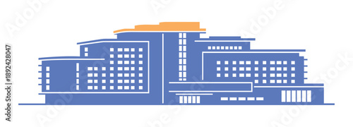 Vector design of a contemporary hotel building on a white background