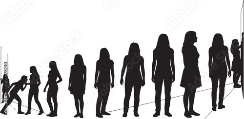 Silhouettes of people standing in a line formation slowly